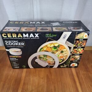 Ceramax Elec Cooker 1.6 Qt Ceramic Nonstick Skillet Hot Pot with Lid Open Box